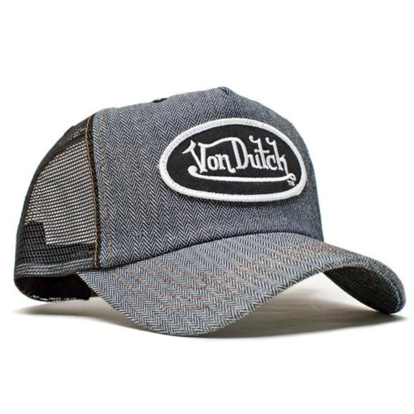 Designer Authentic Vintage Von Dutch Original Herringbone/Black Mesh Trucker Cap